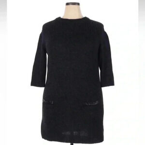 Milly Dark Grey Black Virgin Wool Sweater Sheath Dress Zipper Back Size Small S